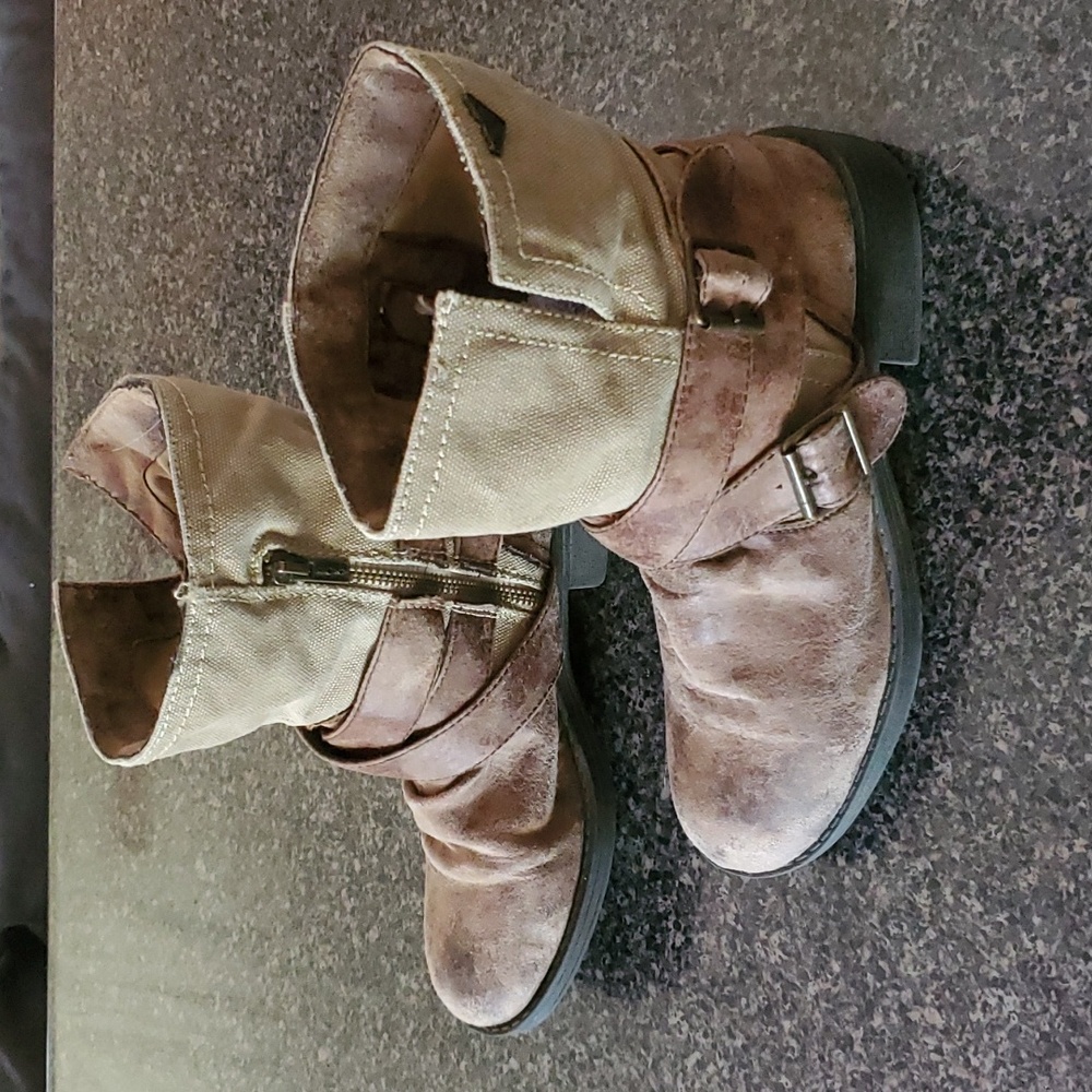 ROXY Leather and Canvas Moto Boots. Size 7